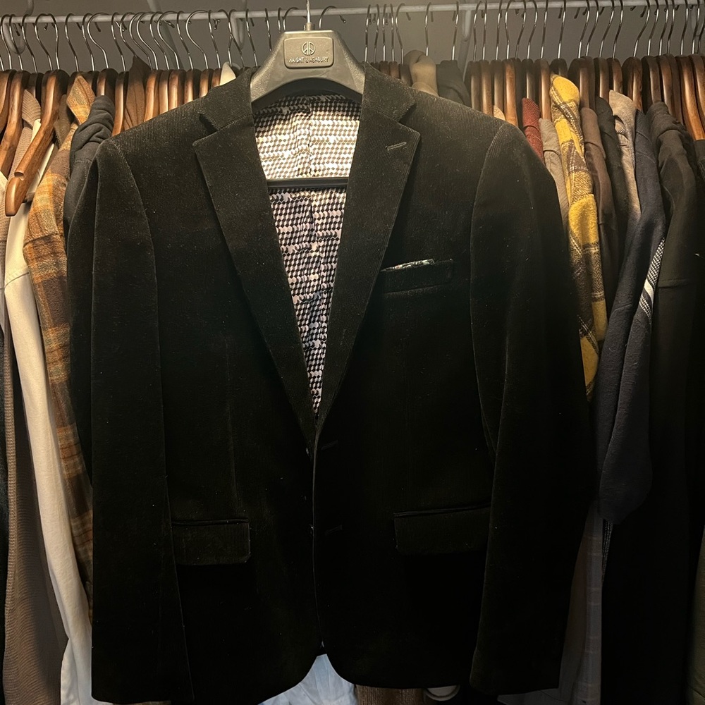 Black Velvet Sport Coat with Notched Lapels